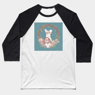 Watercolor Easter Bunny Wreath Art Baseball T-Shirt